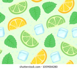 Colorful summer pattern with lime and mint leaves vector