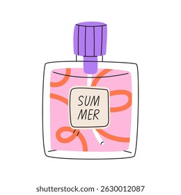 Colorful summer perfume bottle. Flat vector illustration isolated on white background.