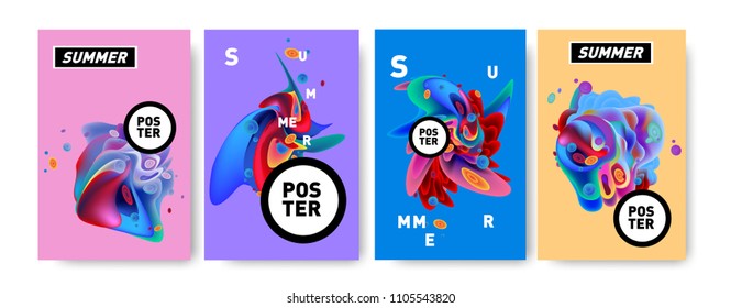 Colorful summer poster design template. Liquid and fluid background for summer in eps 10.