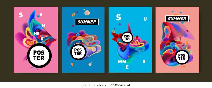 Colorful summer poster design template. Liquid and fluid background for summer in eps 10.