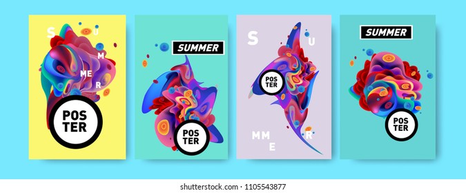 Colorful summer poster design template. Liquid and fluid background for summer in eps 10.