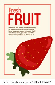 Colorful summer poster with fruits banana strawberry watermelon, style background, vector. Fresh healthy good food vitamins or juice