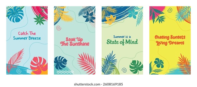 colorful summer poster set with text. summer poster background