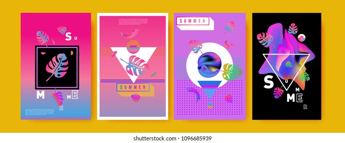 Colorful summer poster set. Tropical summer design template and cover. Summer illustration elements and background in eps 10.