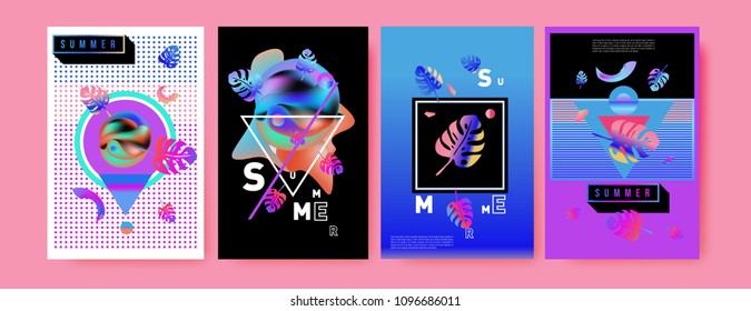 Colorful summer poster set. Tropical summer design template and cover. Summer illustration elements and background in eps 10.