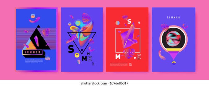 Colorful summer poster set. Tropical summer design template and cover. Summer illustration elements and background in eps 10.