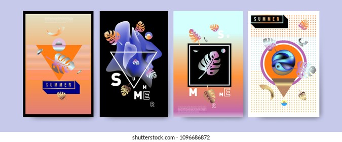 Colorful summer poster set. Tropical summer design template and cover. Summer illustration elements and background in eps 10.