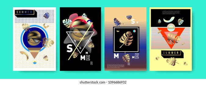 Colorful summer poster set. Tropical summer design template and cover. Summer illustration elements and background in eps 10.