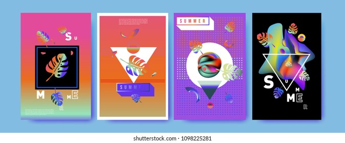 Colorful summer poster set. Tropical summer design template and cover. Summer illustration elements and background in eps 10.