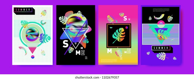 Colorful summer poster set. Tropical summer design template and cover. Summer illustration elements and background in eps 10.