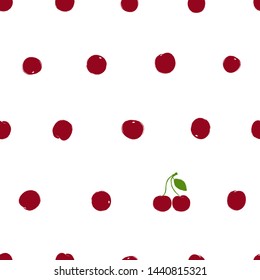 Colorful summer print. Seamless pattern with cherry berries on a white background. Berry collection.