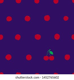 Colorful summer print. Seamless pattern with cherry berries on a purple background. Berry collection.