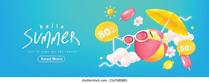 Colorful Summer sale banner poster background with beach vibes decorate  - Shutterstock ID 2167680885