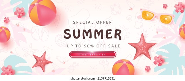 Colorful Summer sale beach vibes background layout banner design