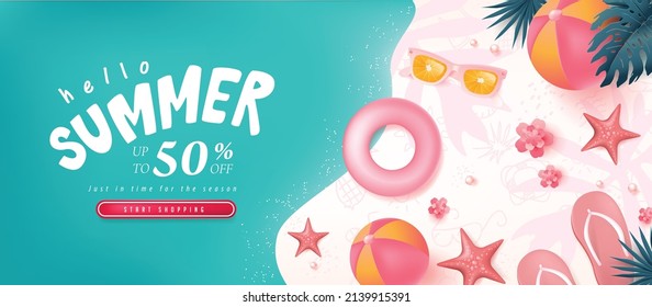 Colorful Summer sale beach vibes background layout banner design - Shutterstock ID 2139915391
