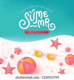 Colorful Summer sale beach vibes background layout banner design