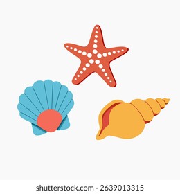 Colorful Summer Sea Shell Clipart Set Bundle. Fun Ocean-Themed Elements Perfect for Seaside Illustrations, Printable, Kids Crafts, and Beach Party Digital Projects