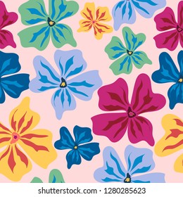 colorful summer seamless flowers pattern. Delicate petals and vibrant blossoms create an artistic and vintage botanical illustration. Perfect for wallpaper, fabric, wrapping paper and more.