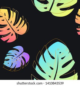 Colorful summer seamless pattern with bright and golden tropical leaves. vector illustration
