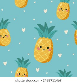 Colorful Summer Seamless Pattern with cute hand  pineapple