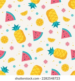 colorful summer seamless pattern design, fruit and flower pattern template vector