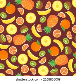 Colorido patrón veraniego sin fisuras con frutas exóticas. Ilustración del vector
