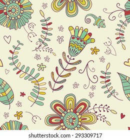 Colorful summer seamless pattern. Floral decorative background. Pattern can be used for textile design, web page background, surface textures, wallpaper