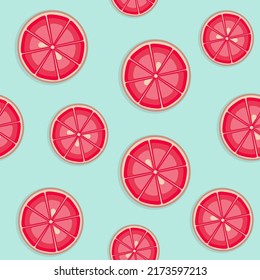 Colorful summer seamless pattern with grapefruit. Blue and pink colors. Vector illustration.