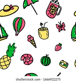 Colorful summer seamless pattern with hand drawn elements