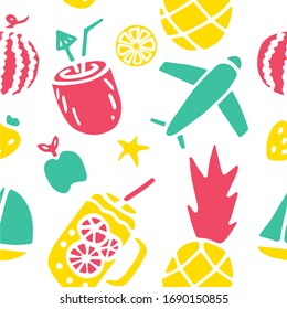 Colorful summer seamless pattern with hand drawn elements