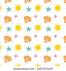 Colorful Summer Seamless Pattern on White Background, Summer Pattern Vector