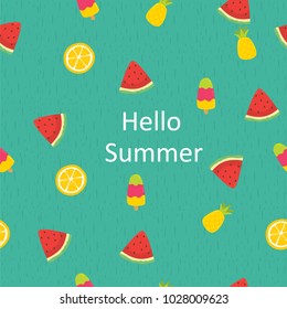 Colorful summer seamless pattern with tropical fruits and  ice cream