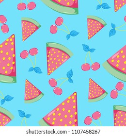 Colorful summer seamless pattern with tropical fruit water melon