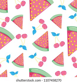 Colorful summer seamless pattern with tropical fruit water melon