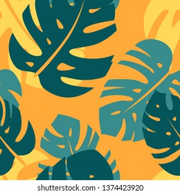 Colorful summer seamless pattern with tropical leaves. vector illustration