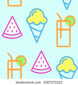 
colorido patrón veraniego sin fisuras con frutas tropicales y helados al estilo memphis