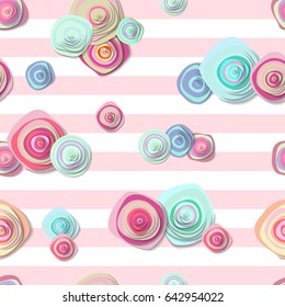 Colorful Summer seamless vector pattern with cute flowers on navy color stripes background. Vector illustration