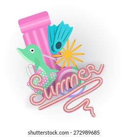 Colorful summer set. Vector illustration for graphic design. 