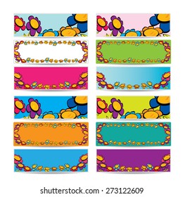 colorful summer or spring banner set with cartoon flowers. vector flower background.