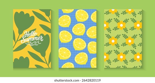 Colorful summer, spring with minimalist line borders, postage stamp Vintage hand drawn frames with. Italian summer vacation aesthetic template for poster, invitation, cards, banner with copy space.