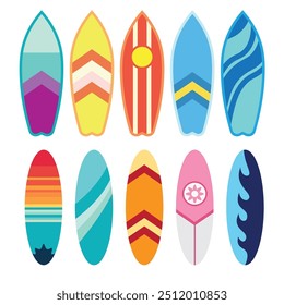 Ilustración vectorial colorida de las tablas de surf del verano