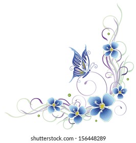 Colorful summer tendril with butterfly, pastel.