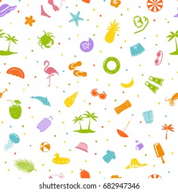 colorful summer time beach travel items decoration seamless pattern