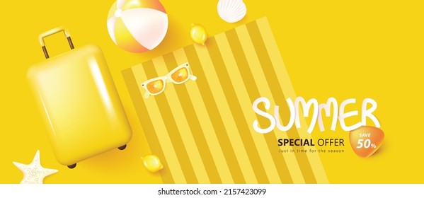 Colorful Summer travel banner background with beach vibes decorate 