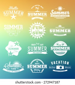 Colorful Summer Typography Design Collection - A set of twelve vintage style Summer Designs on Tropical Beach Background