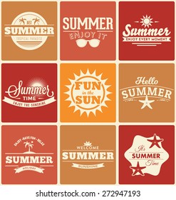 Colorful Summer Typography Design Collection - A set of nine vintage style Summer Designs on brightly colored backgrounds