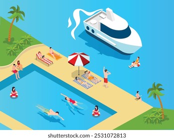 Colorful summer vacation 3d isometric vector illustration