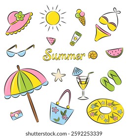 Colorful Summer Vacation Icon Collection