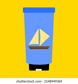 colorful summer vacation icon. a thermos with a picture of a sailing ship