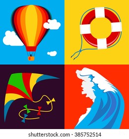 Colorful summer and vacation icons